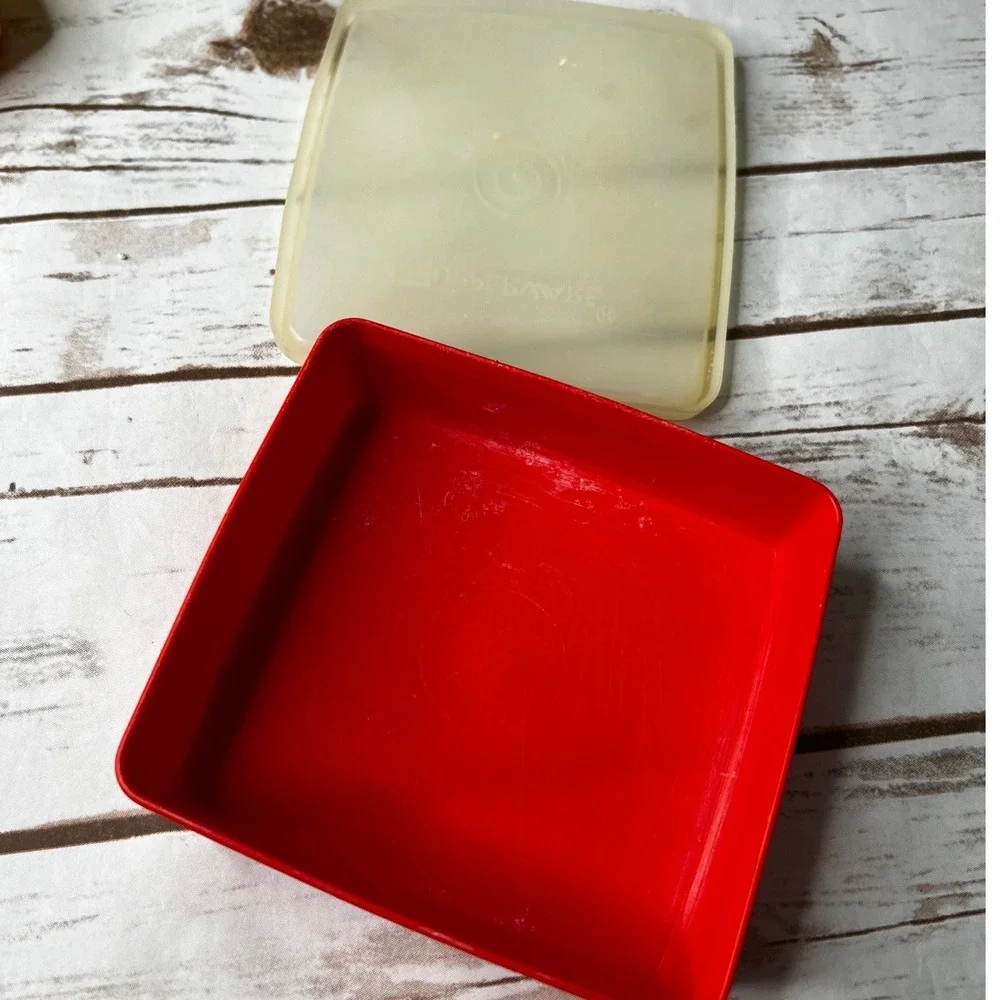Tupperware Food Storage Container Set Red Yellow‎ Orange Vintage 3pc Mixed Size